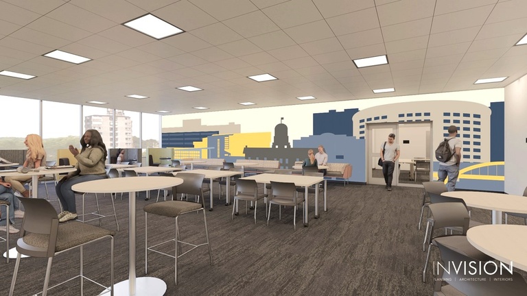 architectural rendering of open study space on first floor of Mayflower