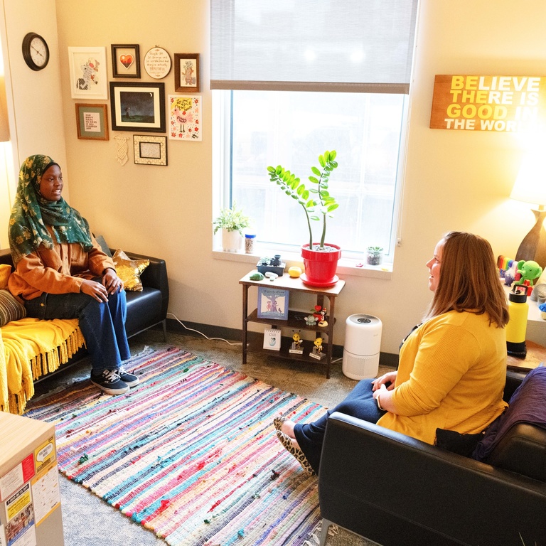 Student in a simulated counseling session