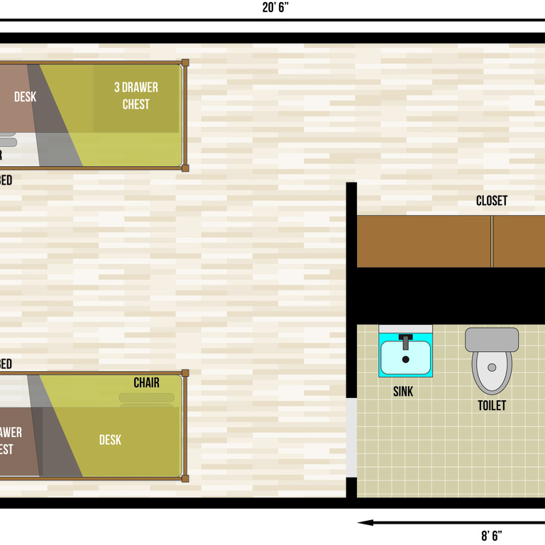 Floor plan of double with bath in Daum 