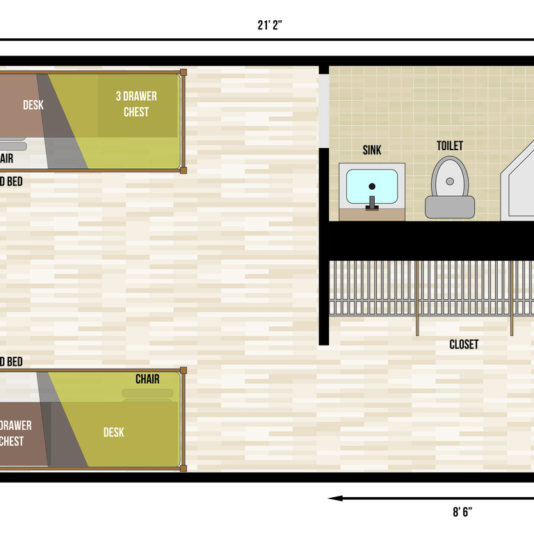 Floor plan of double with bath in Stanley 