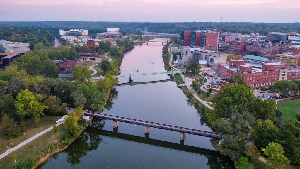 Aerial shot of the Iowa River