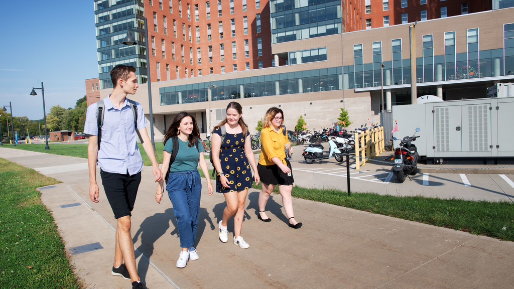 Students walking and talking with one another